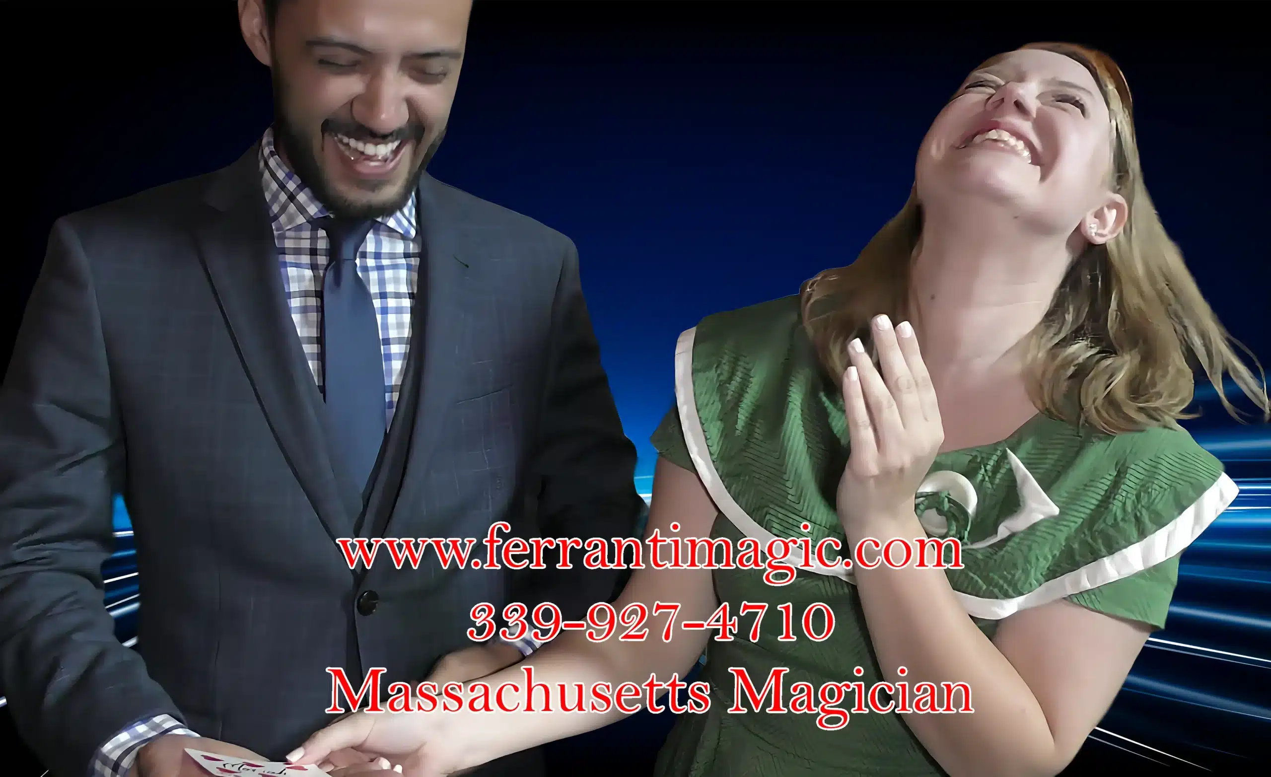 Boston Massachusetts Wedding Magician The Best in Magic Entertainment The Best in Magic Entertainment Boston Wedding Magician Joe Ferranti getting reactions from the guests at a wedding cocktail hour in Boston Massachusetts